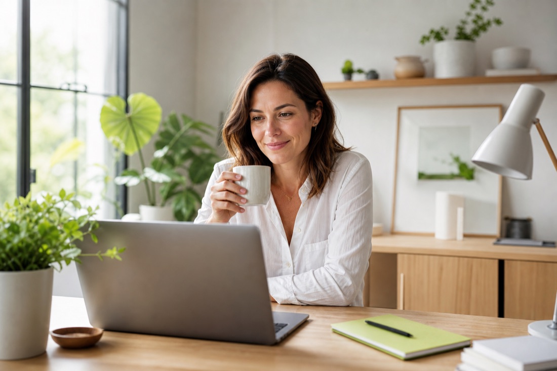 Business owner sending an e-invoice from a laptop